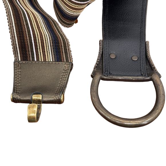 Suzi Roher Wide Stretch Belt SZ M Womens Brown Striped Leather Modern Boho Earth - Picture 6 of 10